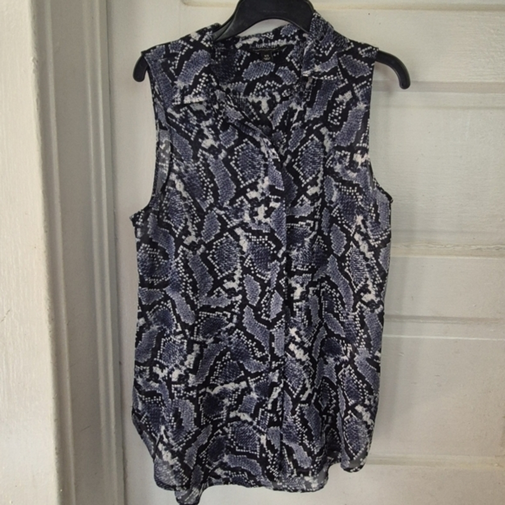 Banana Republic- Blue, Black, White Snake Print Sheer Sleeveless Top Size XS